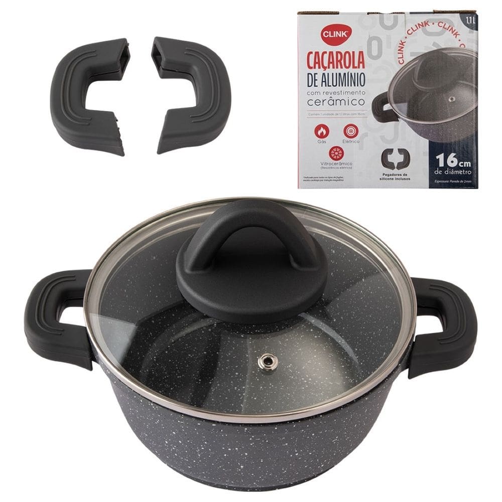 Panela 16 Cm Caçarola C/ Revestimento Cerâmica Antiaderente