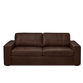 Sofá Decorativo Agatha 3 Lugares Sala De Estar 235cm Pés Em Madeira Couro Marrom Chocolate G88 - Gran Belo
