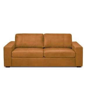 Sofá Decorativo Agatha 2 Lugares Sala De Estar 205cm Pés Em Madeira Couro Caramelo G88 - Gran Belo