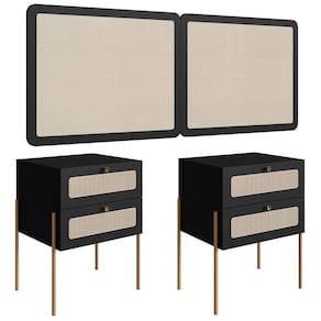 Cabeceira Casal Queen E 2 Mesas Pé Metal Arlo A10 Nero-dourado - Mpozenato