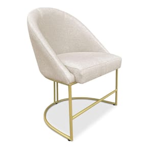 Cadeira Poltrona De Jantar Bela Linho Bege Base Metálica Industrial Dourado - Pallazio