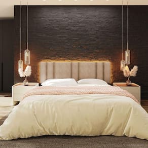 Cabeceira Estofada Iluminação Led Stella Cama King Size 200 Cm Buclé Bege