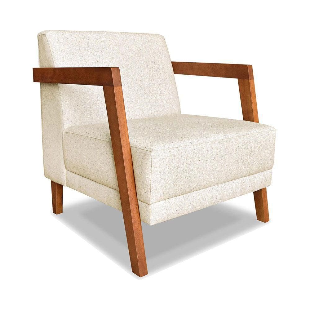 Poltrona Decorativa Natália Linho Base Em Madeira Castanho - Pallazio Natural
