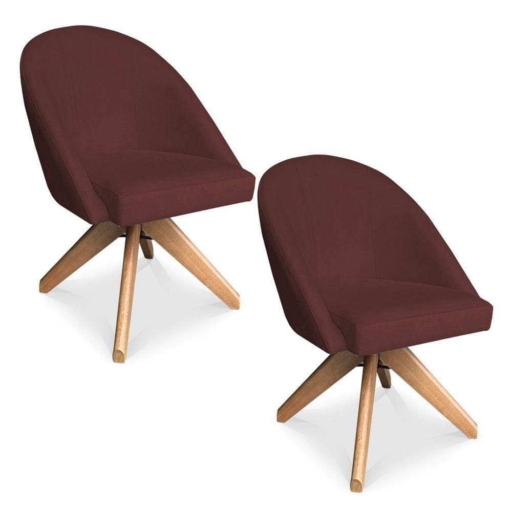 Kit 02 Poltronas Cadeira Giratória Bela Suede Marsala Base De Madeira - Pallazio