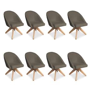 Kit 08 Poltronas Cadeira Giratória Bela Suede Marrom Rato Base De Madeira - Pallazio