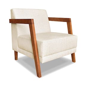 Poltrona Decorativa Natália Linho Base Em Madeira Castanho - Pallazio Cinza