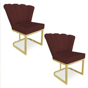 Kit 02 Poltronas Flor Veludo Marsala Base Metálica Industrial Dourado - Pallazio