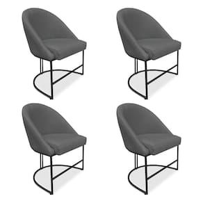 Kit 04 Cadeiras Poltrona De Jantar Bela Suede Base Metálica Industrial Preto - Pallazio Grafite