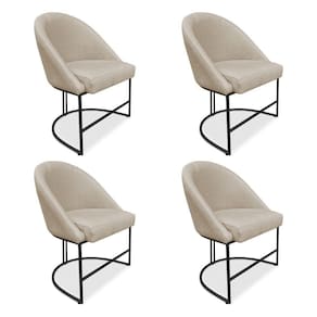 Kit 04 Cadeiras Poltrona De Jantar Bela Suede Base Metálica Industrial Preto - Pallazio Bege