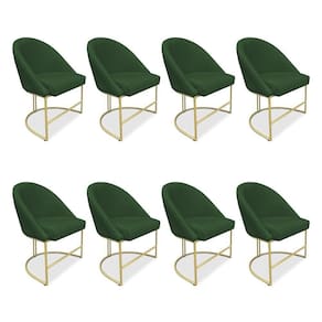 Kit 08 Cadeiras Poltrona De Jantar Bela Suede Verde Base Metálica Industrial Dourado Pallazio