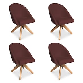 Kit 04 Poltronas Cadeira Giratória Bela Suede Marsala Base De Madeira - Pallazio