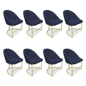 Kit 08 Cadeiras Poltrona De Jantar Bela Suede Base Metálica Industrial Dourado Azul Marinho