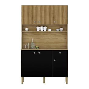 Armário De Cozinha Compacta 6 Portas E 1 Gaveta 111cm Veneza Ripado Freijó-preto - Pallazio