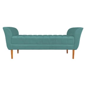 Calçadeira Recamier Casal 1,50m Londres Veludo - Pallazio Azul Turuqesa