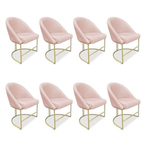 Kit 08 Cadeiras Poltrona De Jantar Bela Suede Rosa Bebê Base Metálica Industrial Dourado Pallazio