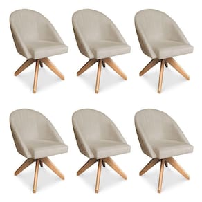 Kit 06 Poltronas Cadeira Giratória Bela Suede Base De Madeira - Pallazio Bege