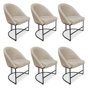 Kit 06 Cadeiras Poltrona De Jantar Bela Suede Bege Base Metálica Industrial Preto - Pallazio