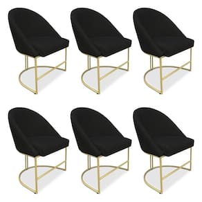 Kit 06 Cadeiras Poltrona De Jantar Bela Suede Preto Base Metálica Industrial Dourado - Pallazio