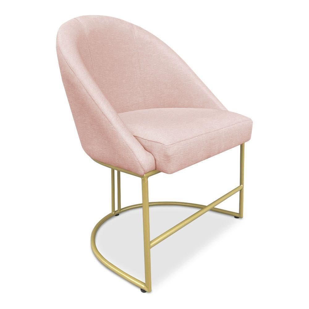 Cadeira Poltrona De Jantar Bela Suede Base Metálica Industrial Dourado Pallazio Rosa Bebê