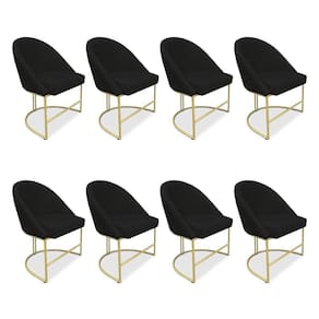 Kit 08 Cadeiras Poltrona De Jantar Bela Suede Preto Base Metálica Industrial Dourado Pallazio