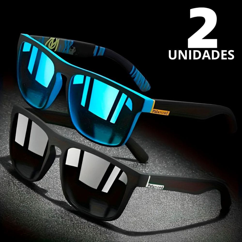 Óculos De Sol Masculino Polarizado Quadrado Azul e Preto Com Proteção 400uv - 2 Unidades