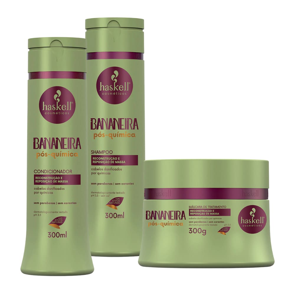 Kit Bananeira Pós-Química Haskell Shampoo + Condicionador + Máscara (300mL/g)