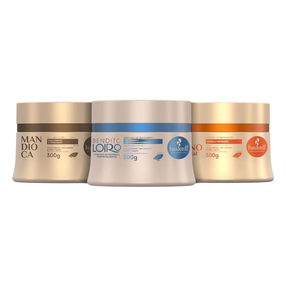 Kit Máscaras de Tratamento Haskell Bendito Loiro+ Mandioca + Tutano 300g