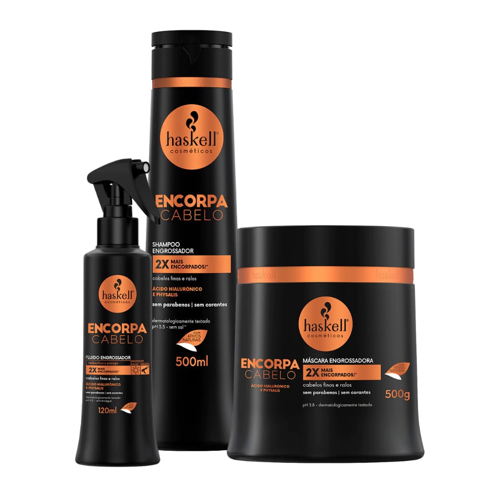 Combo Haskell 3 Itens Encorpa Cabelo Engrossador 500ml/g