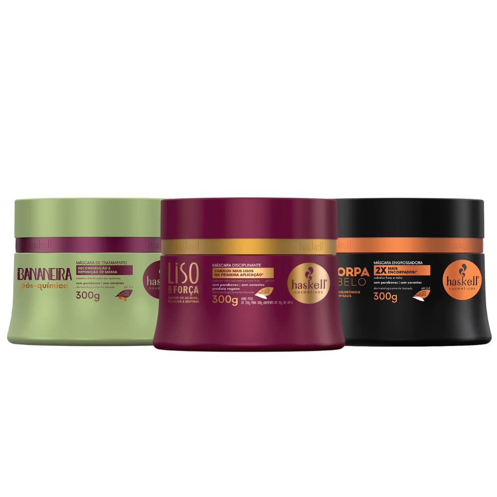 Kit Cronograma Capilar Haskell Liso Com Força + Bananeira + Encorpa 300g