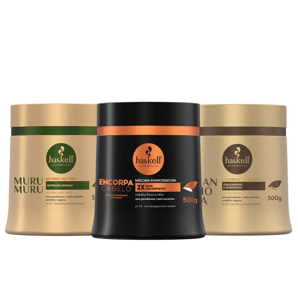 Kit 3 Máscaras de Tratamento Haskell Encorpa + Murumurú + Mandioca 500g