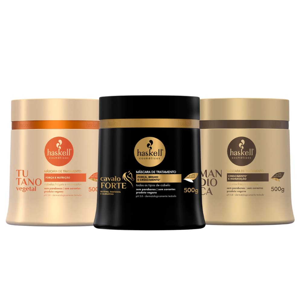 Kit 3 Máscaras de Tratamento Haskell Cavalo Forte Tutano Mandioca 500g