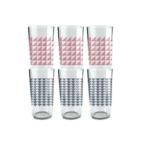 Jogo De Copo Geometric Bar Cinza Vidro 390ml - Kit 6 Peças