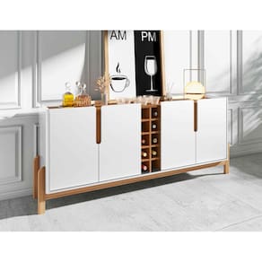 Aparador Buffet Sala 190cm Liz 4 Portas Com Adega com Pés de Madeira Branco com Cedro - Rede Móveis