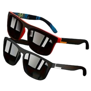 Conjunto Óculos Masculino De Sol 2 Unidades Vermelho + Preto Com Proteção 400UV