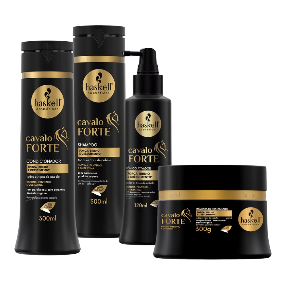 Kit Cavalo Forte Haskell Quarteto 300mL Sh Cond Másc Tônico