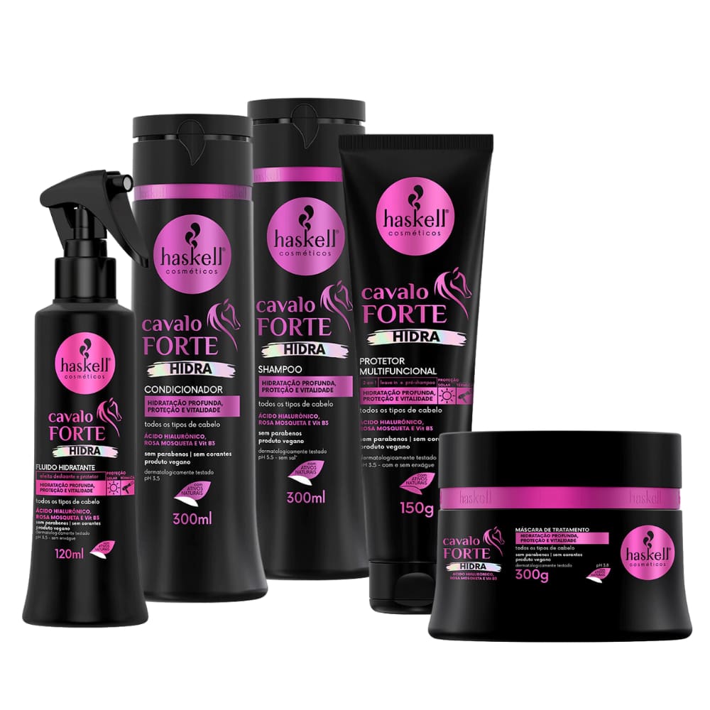 Kit Cavalo Forte Hidra Sh Cond Másc. Protetor + Fluído 300ml