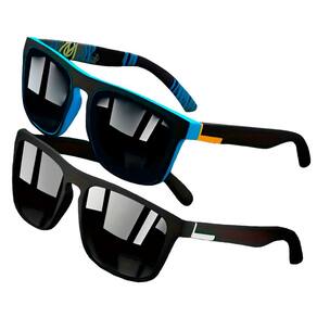 Kit 2 Óculos De Sol Masculino Quadrado Vintage Square Azul + Preto Com Proteção UV400