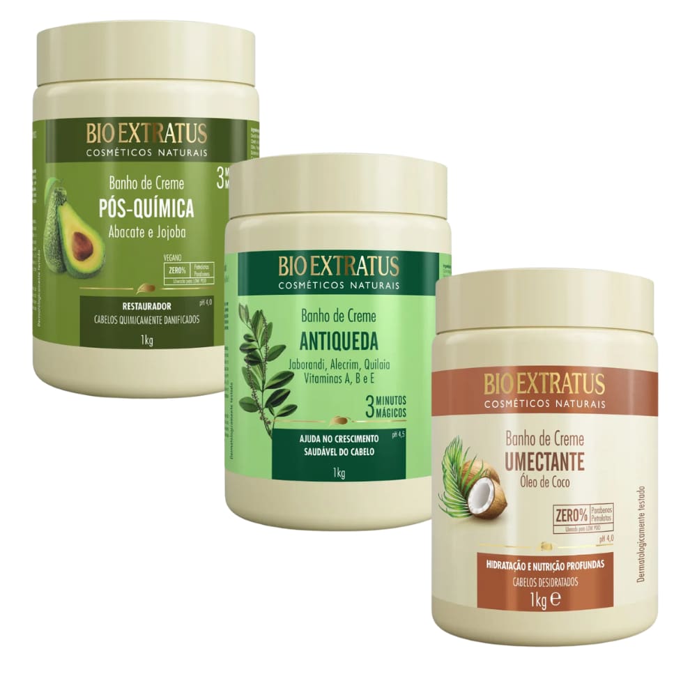 Kit Bio Extratus Banho de Creme Antiqueda+ Umectante+ Pós-química- 1kg