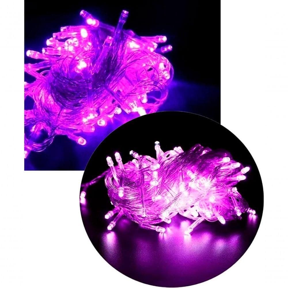 Pisca Cordão 100 Lâmpadas Led Roxo 9 Metros 8 Funções E 220v