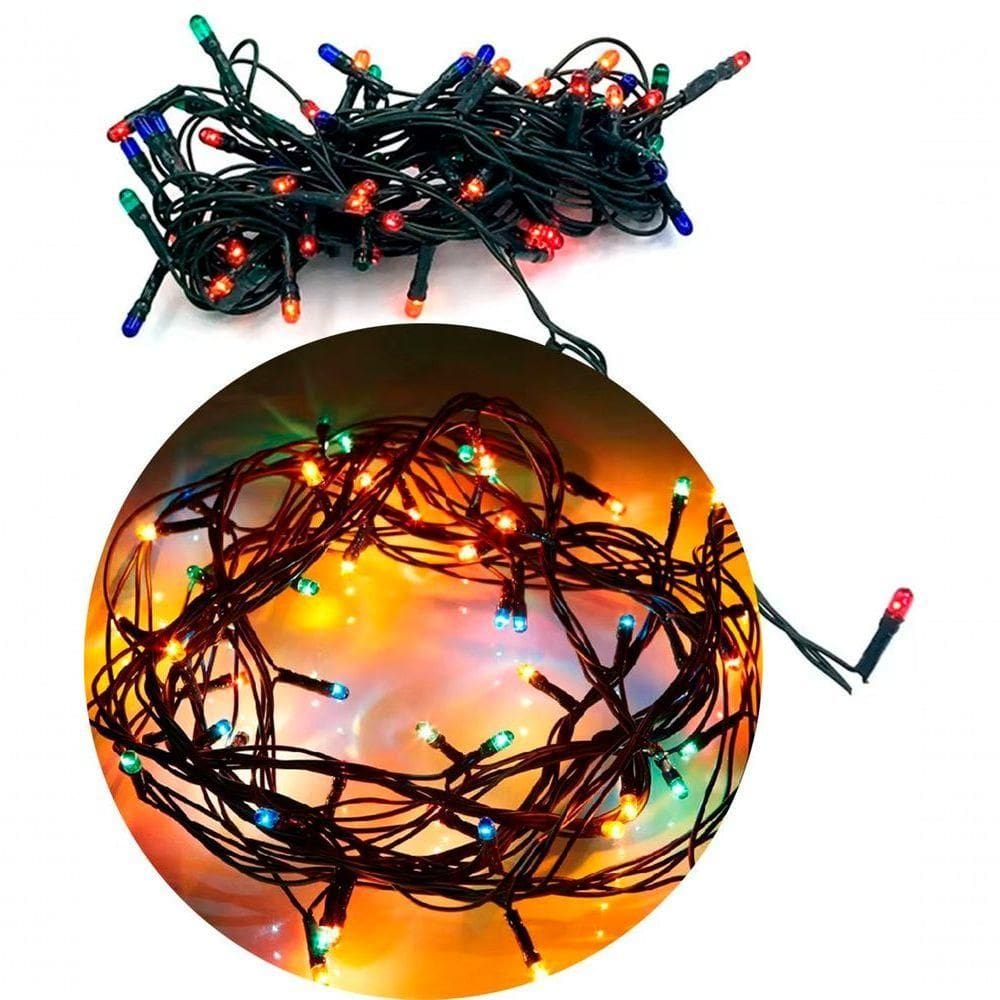 Pisca Cordão 100 Micro-lâmpadas Colorido Led 8 Funções 3,6m