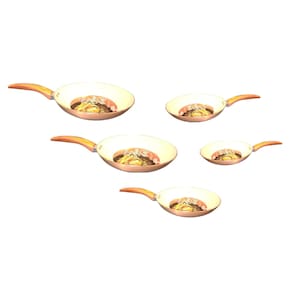 Conjunto 5 Frigideiras 20 + 22 + 24 + 26 + 28 com Revestimento em Cerâmica Dourado Rose (Ideal Para Fritar Alimentos Sem Óleo)