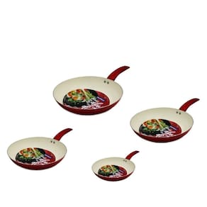 Kit 4 Frigideiras 22cm + 24cm + 26cm + 28cm com Revestimento em Cerâmica Vermelho (Ideal Para Fritar Alimentos Sem Óleo)