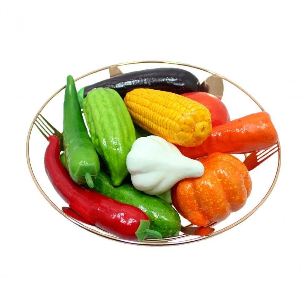 Kit Decoração Legumes Artificial Isopor E Cesta Rose Redonda
