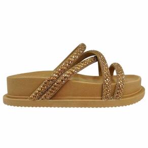 Chinelo Feminino Papete Pele Natural Tiras Brilho Casual 350