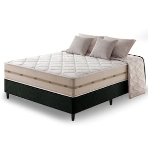 Cama Box Casal Preto + Colchão Molas Superlastic Bahamas 138x188x63cm