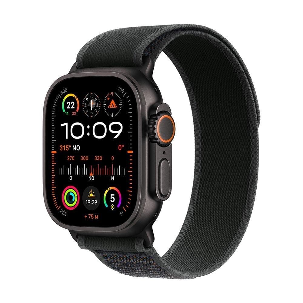 Apple Watch Ultra 2 GPS + Cellular • Caixa preta de titânio de 49 mm • Pulseira loop Trail preta – P/M
