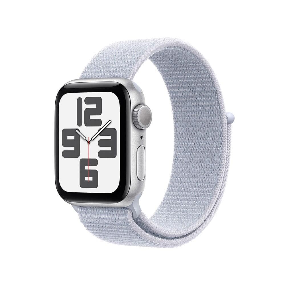 Apple Watch SE GPS • Caixa prateada de alumínio – 40 mm • Pulseira loop esportiva nuvem azul