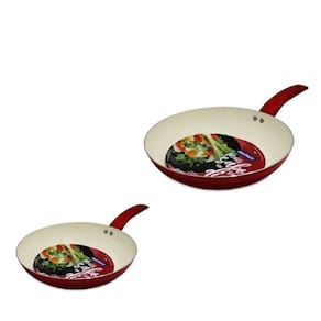 Kit 2 Frigideiras 26cm + 28cm com Revestimento em Cerâmica Vermelho (Ideal Para Fritar Alimentos Sem Óleo)