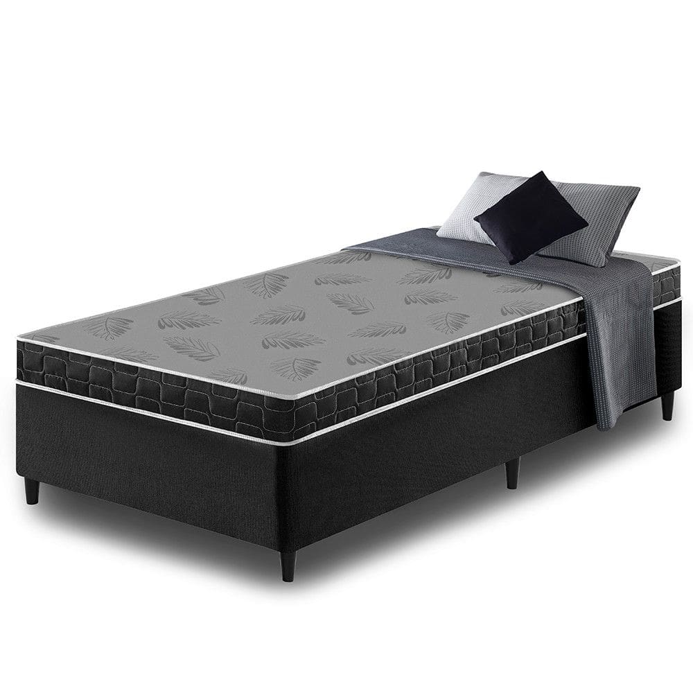Cama Box Solteiro Preta + Colchão Solteiro Querubin Espuma D20 88x188x12cm