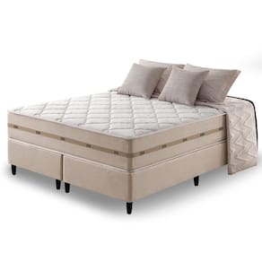 Cama Box Queen Bege + Colchão Molas Superlastic Bahamas 158x198x63cm